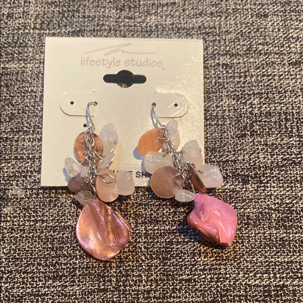 Pink and Orange shell Dangle Earrings